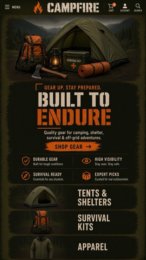 Campfire storefront theme mobile preview