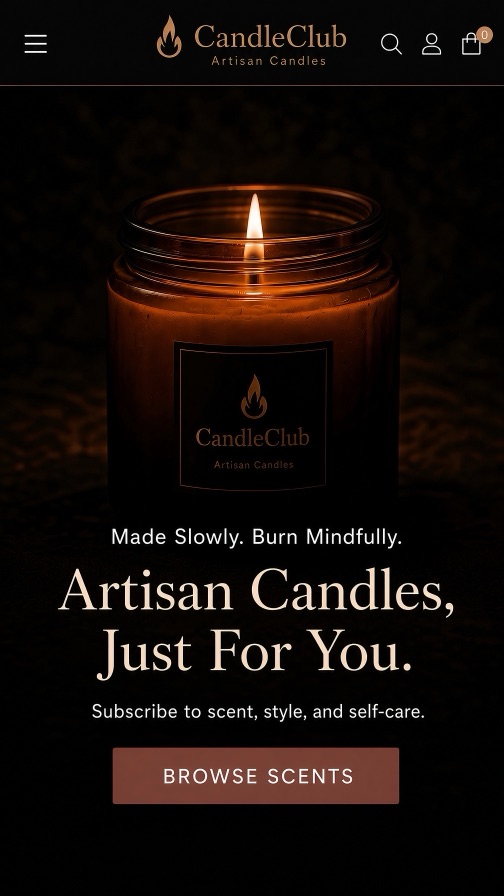 CandleClub storefront theme mobile preview