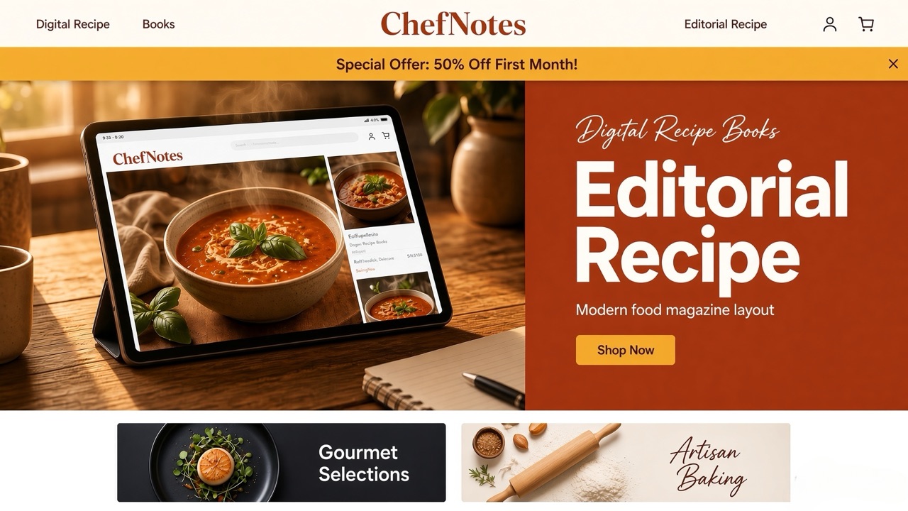 ChefNotes storefront theme desktop preview