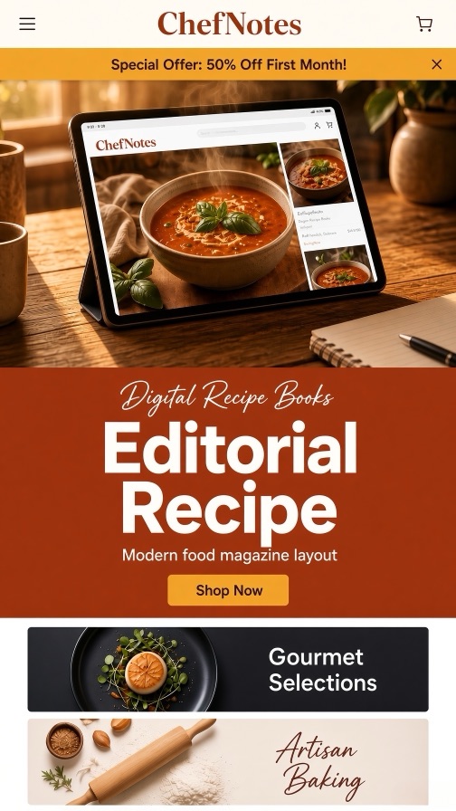ChefNotes storefront theme mobile preview
