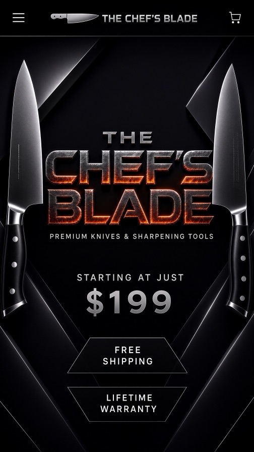 The Chef’s Blade storefront theme mobile preview