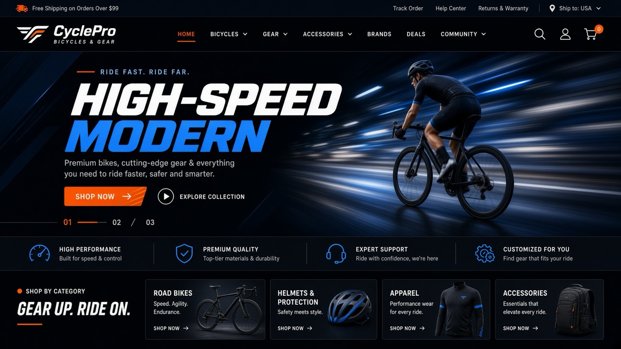 CyclePro storefront theme desktop preview