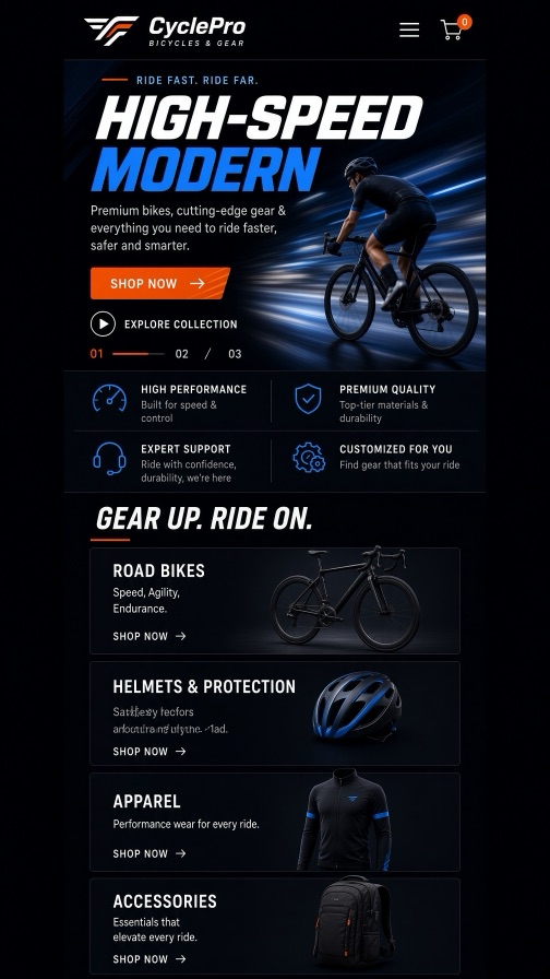CyclePro storefront theme mobile preview