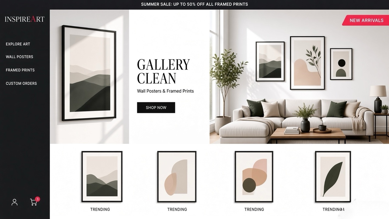 InspireArt storefront theme desktop preview