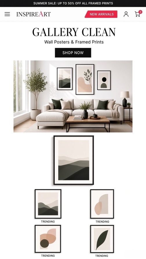 InspireArt storefront theme mobile preview