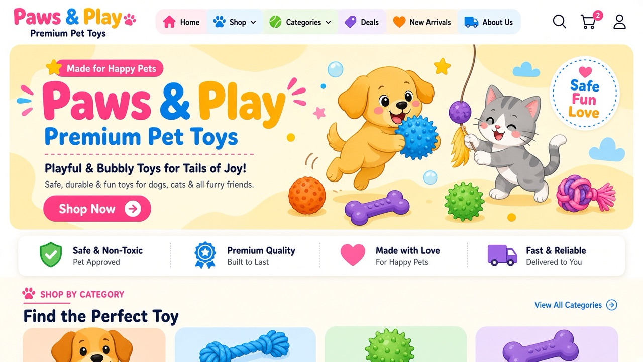Paws & Play storefront theme desktop preview