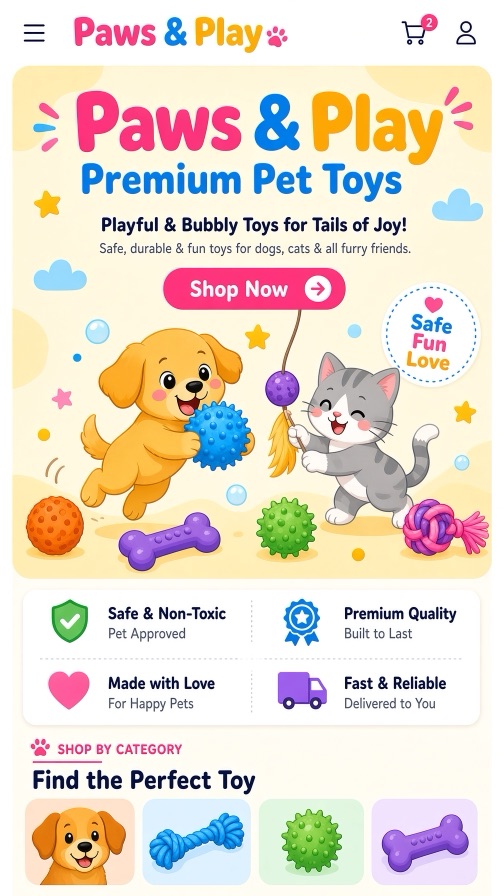 Paws & Play storefront theme mobile preview