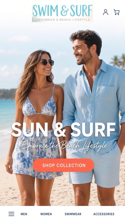 Swim & Surf storefront theme mobile preview