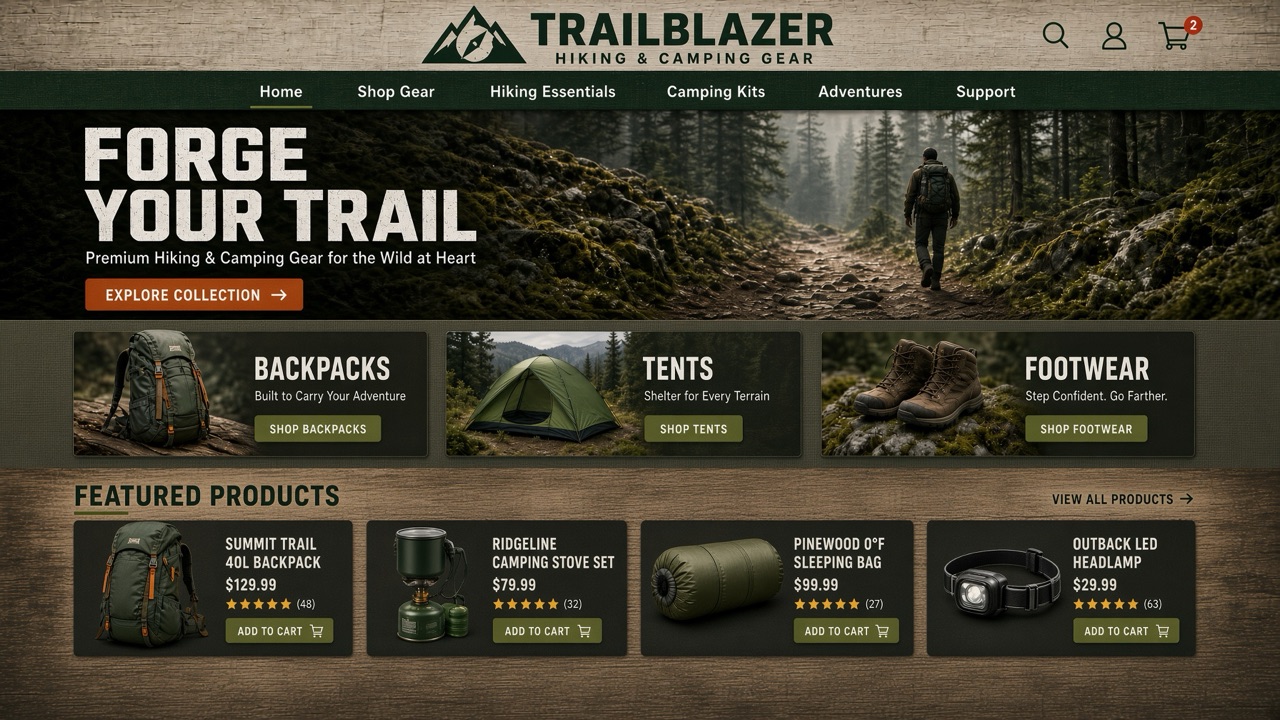 TrailBlazer storefront theme desktop preview
