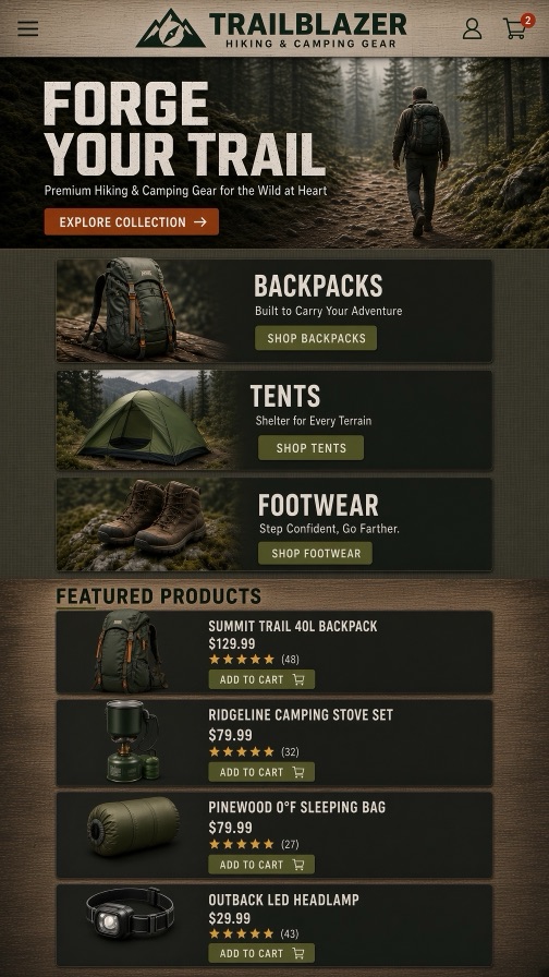 TrailBlazer storefront theme mobile preview