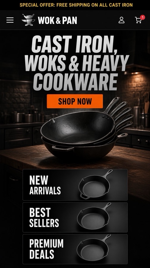Wok & Pan storefront theme mobile preview